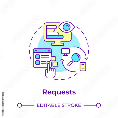 Requests multi color concept icon. Network information technology. It infrastructure. Round shape line illustration. Abstract idea. Graphic design. Easy to use in infographic, presentation