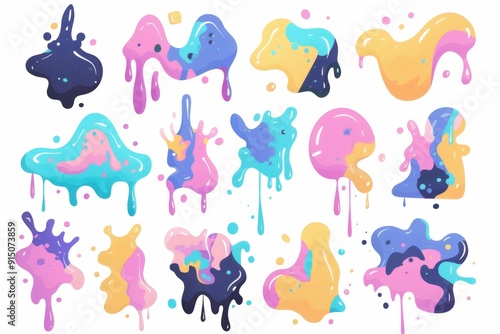 Slime toy icon, mucus symbol, color acrylic paint, cream splash, elastic goop, viscous elastic paste