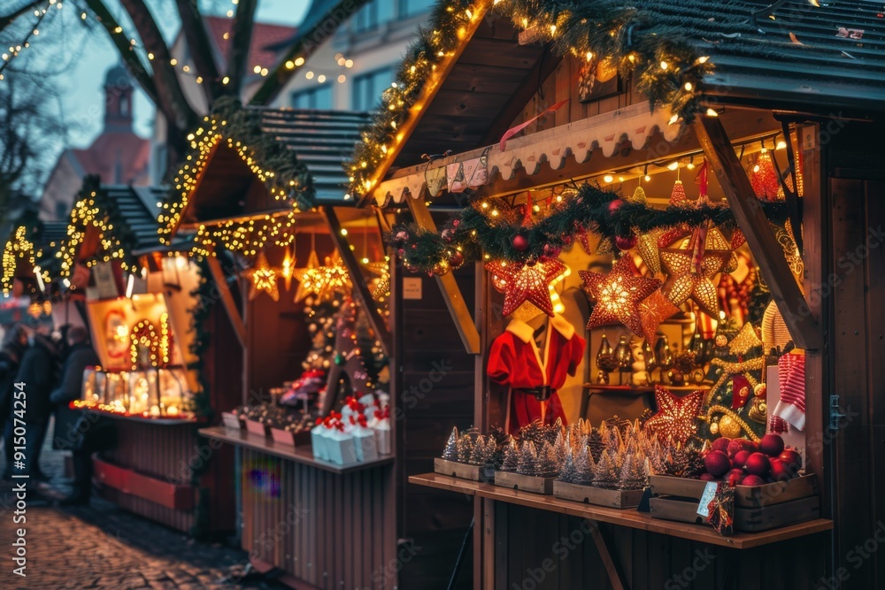 Cozy Christmas Market Stall with Festive Ornaments and Lights Creating a Magical Holiday Shopping Experience in a Winter Wonderland
Cozy Christmas Market Stall with Festive Ornaments and Lights Creating a Magical Holiday Shopping Experience in a Winter Wonderland