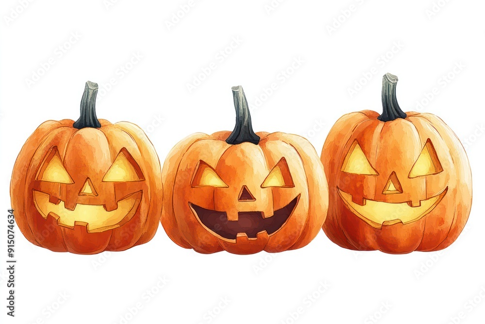 Three halloween Jack O' Lantern pumpkins vector illustration white background. Three halloween Jack O' Lantern pumpkins vector illustration white background.