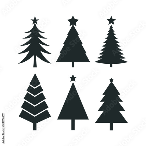 Christmas Tree Silhouette Set Festive Tree Icons for Holiday Designs, Black and White Christmas Tree Silhouettes 