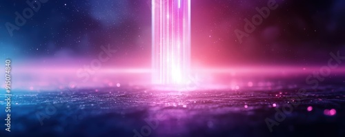 Abstract glowing pink and blue lights in a dark space background.