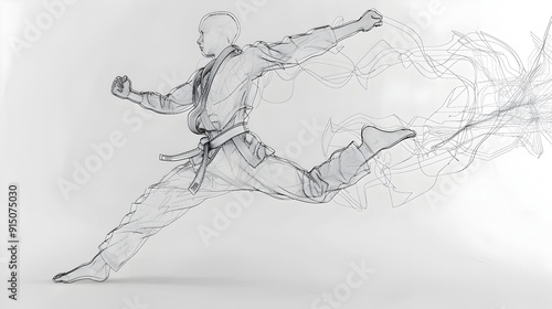 Wallpaper Mural Dynamic One Line Martial Kicking Minimalist 3D Artwork Torontodigital.ca