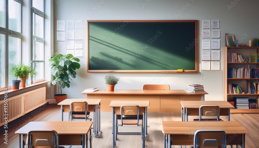 custom made wallpaper toronto digitalEmpty school classroom without children, with desks and blackboard