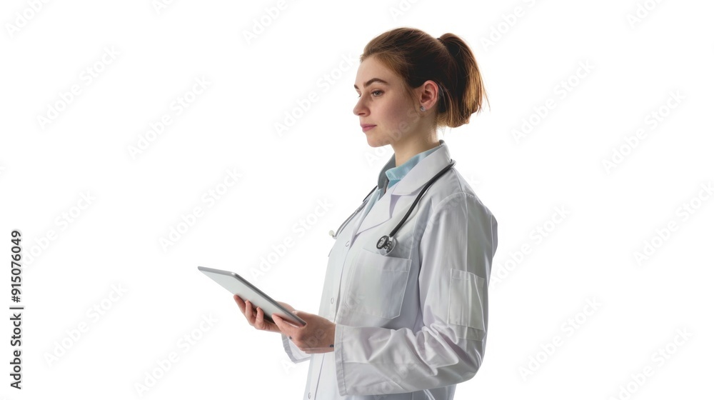 Scientist or doctor with tablet computer, possibly working or consulting Scientist or doctor with tablet computer, possibly working or consulting