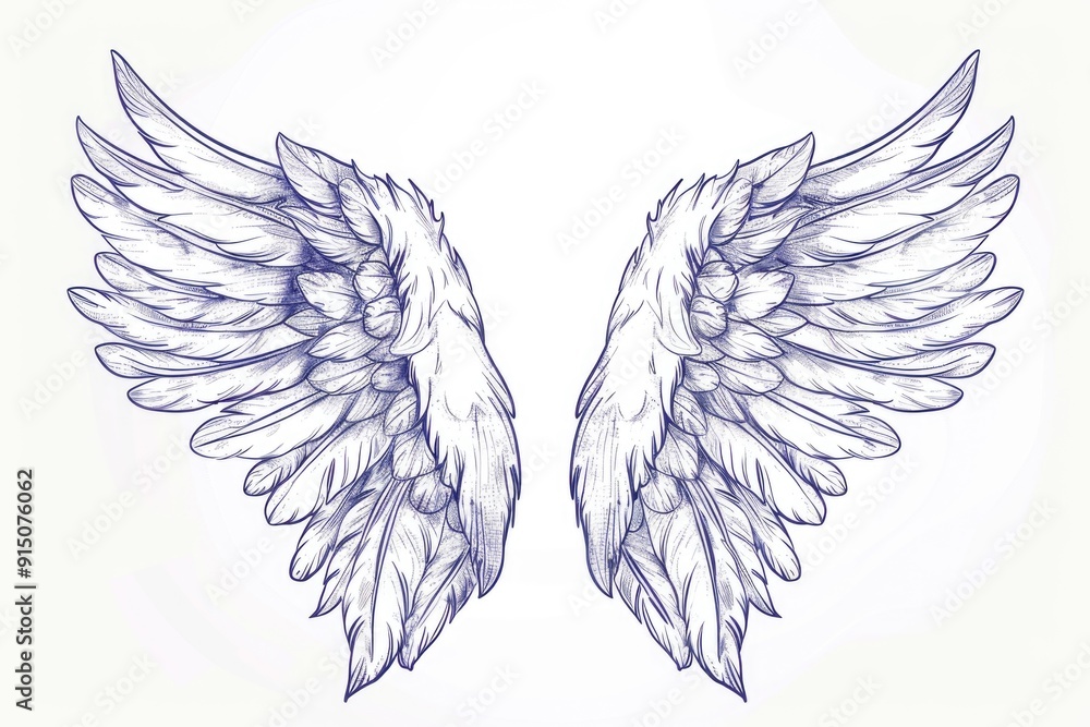 Obraz premium A pair of angel wings against a pure white background, ideal for use in spiritual or heavenly-themed designs