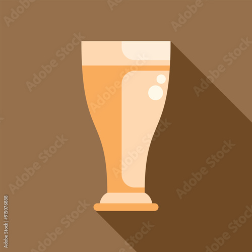 Tall glass of beer is standing on a brown background, with bubbles rising to the top