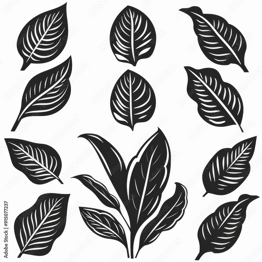 Obraz premium Dieffenbachia Pot Plant Icon Set, Dieffenbachia Black White Design, Abstract Dieffenbachia Symbol