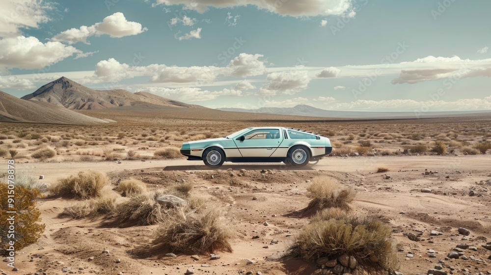 Futuristic Car in a Desert Landscape Futuristic Car in a Desert Landscape