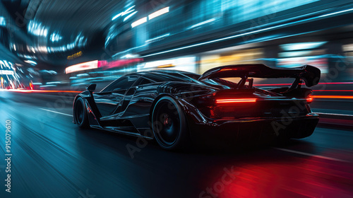 Futuristic Supercar on Night City Roads