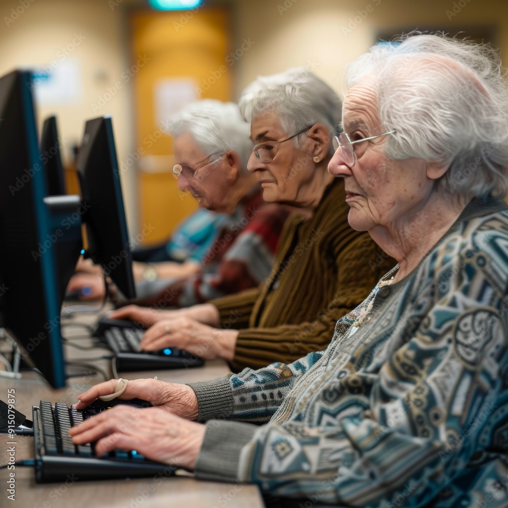 Class teaching old people computer literacy. Old people sitting at the computer Class teaching old people computer literacy. Old people sitting at the computer