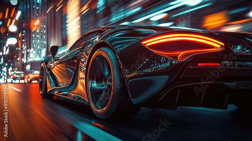 Futuristic Supercar on Night City Roads