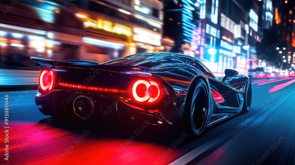 Futuristic Supercar on Night City Roads Futuristic Supercar on Night City Roads
