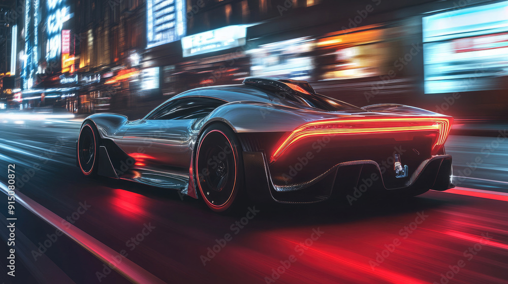 Futuristic Supercar on Night City Roads Futuristic Supercar on Night City Roads