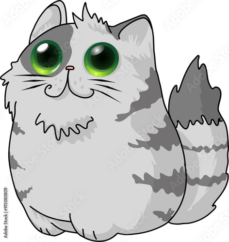 happy Cute gray cat cartoon sitting looking up with a pleading and pleading look. Vector illustrationCute happy gray cat sitting looking up with a pleading and pleading look. Vector illustration photo