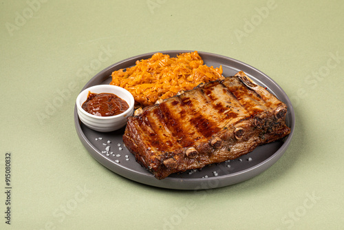 Portion of german patronentasche josper rack of pork ribs photo