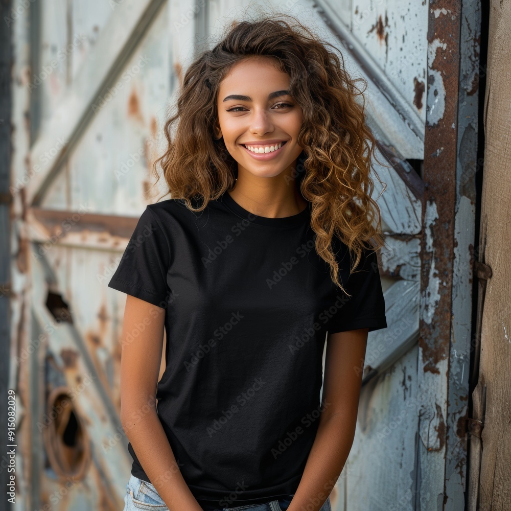Fototapeta premium Young girl in a plain T-shirt.