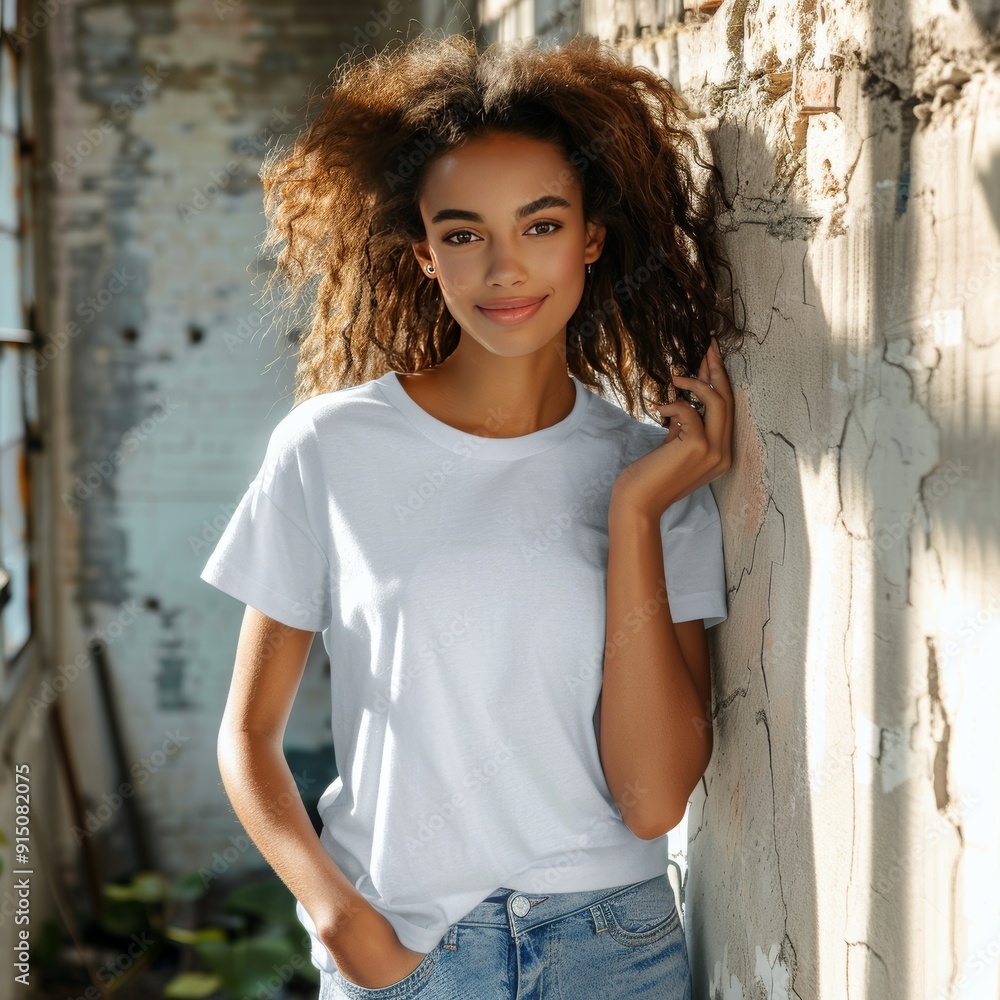 Fototapeta premium Young girl in a plain T-shirt.