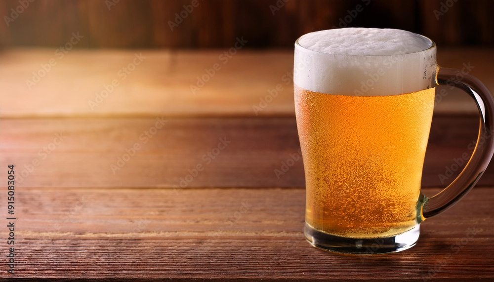 Glass beer on wood background with copy space Glass beer on wood background with copy space