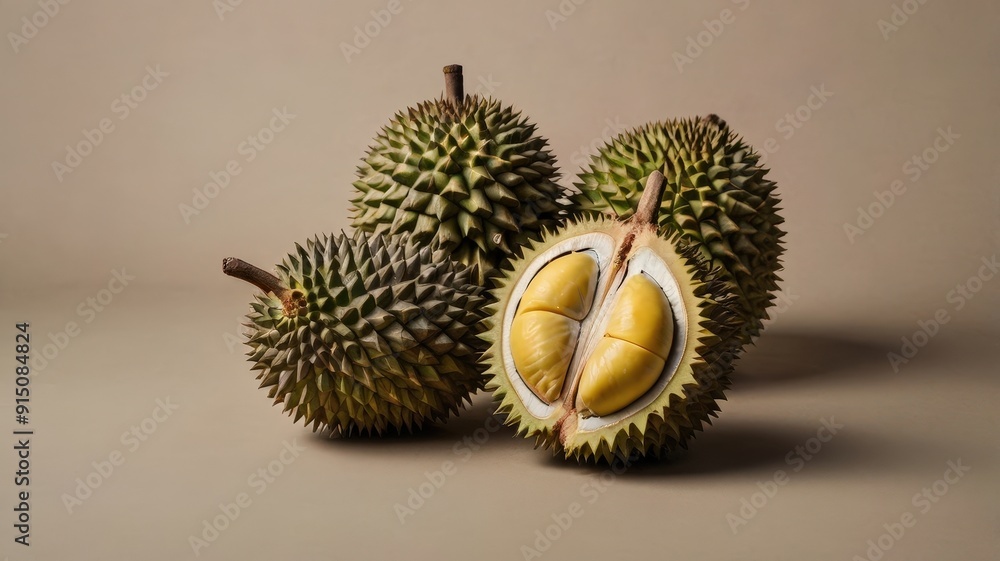 Hedgehog on a leaf with tropical fruits like durian and rambutan in the background Hedgehog on a leaf with tropical fruits like durian and rambutan in the background