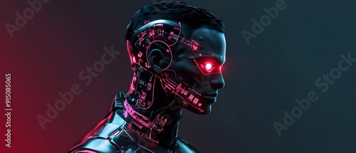 Futuristic biopunk genetic cyborg with sleek bionic limbs intricate circuit network and glowing neon infused skin   a striking display of the melding of human and machine in a cybernetic future photo