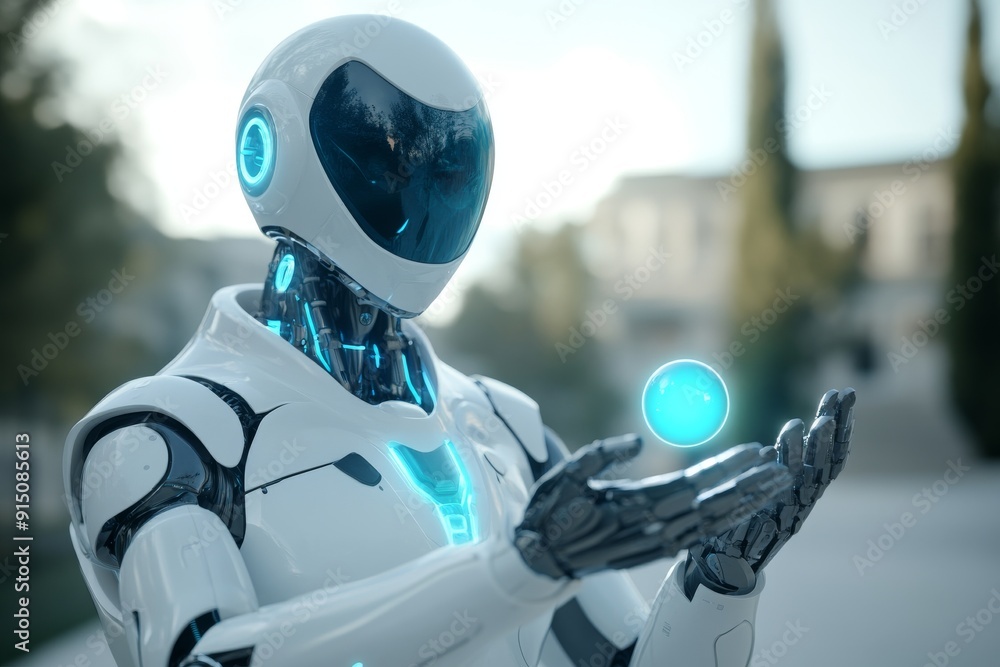 Humanoid Robot Holding a Glowing Orb Exploring the Concept of Energy in Robotics Humanoid Robot Holding a Glowing Orb Exploring the Concept of Energy in Robotics