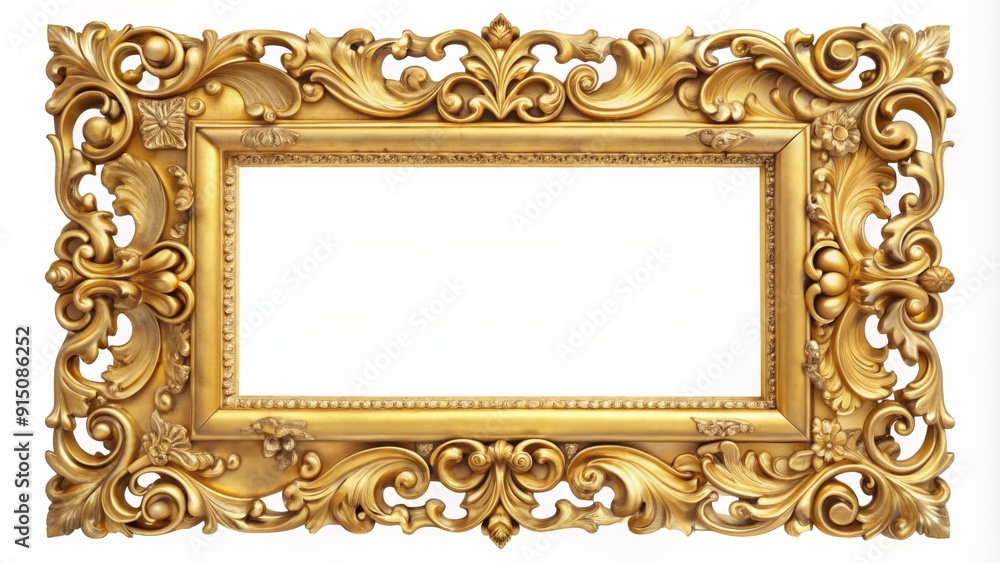 Ornate Gold Frame Rococo Style, Isolated on White Background, Luxury, Decorative, Elegant, Antique, Classic Ornate Gold Frame Rococo Style, Isolated on White Background, Luxury, Decorative, Elegant, Antique, Classic