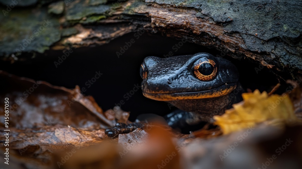 Naklejka premium Black Salamander in its natural habitat