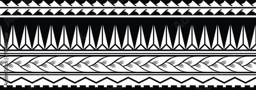 Polynesian tattoo design tribal border.Tribal design ethnic ornament maori band.Samoan Tattoo ribbon sleeve bracelet.Fabric seamless isolated hawaiian armband pattern on white background.