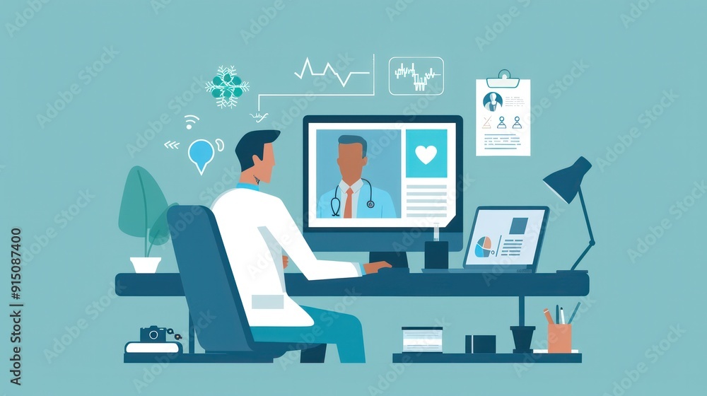 A man is sitting at a desk with a computer and a laptop A man is sitting at a desk with a computer and a laptop