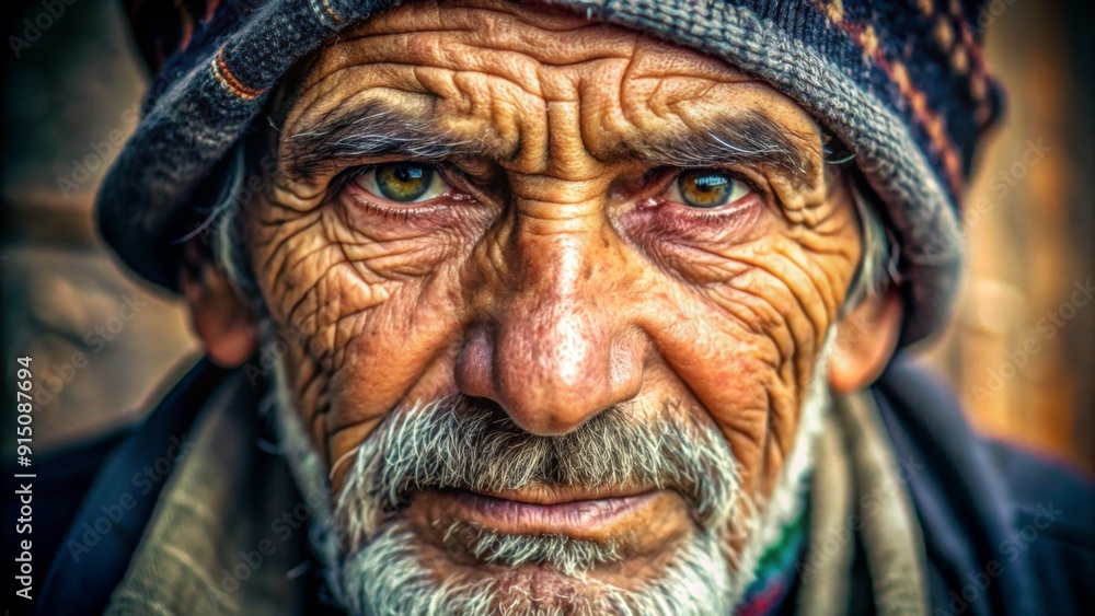 The Wrinkled Gaze A Close-Up Portrait of an Elderly Man in a Knitted Hat - Portraiture, Photography, Humanity, Aging, Life Experience, Expression, Eyes The Wrinkled Gaze A Close-Up Portrait of an Elderly Man in a Knitted Hat - Portraiture, Photography, Humanity, Aging, Life Experience, Expression, Eyes