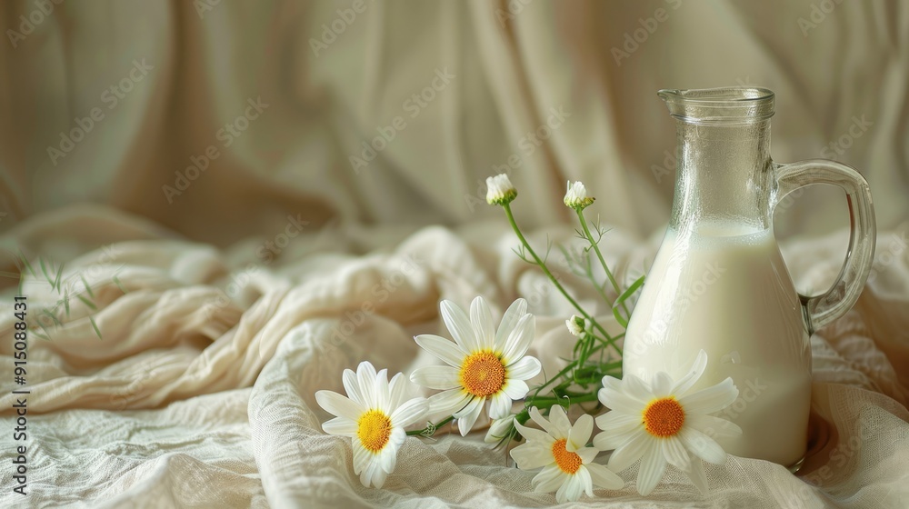 Retro dairy setup with daisy and cloth Retro dairy setup with daisy and cloth