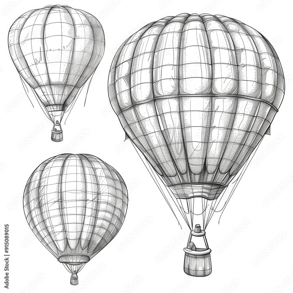 Obraz premium Hot air balloon set, contour drawings for design