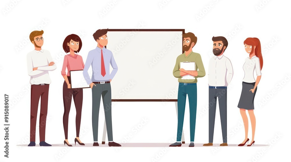 Obraz premium A group of people standing in front of a white board