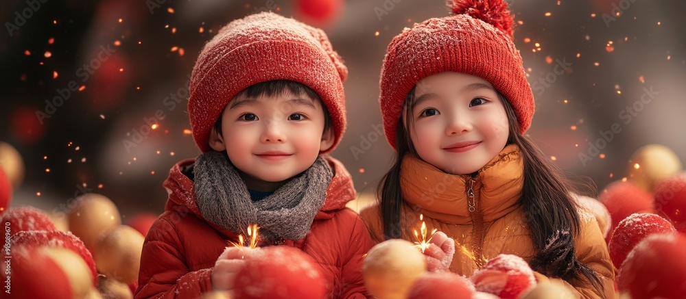 Little Boy and Girl Lighting Firecrackers on Lunar New Year's Day Little Boy and Girl Lighting Firecrackers on Lunar New Year's Day
