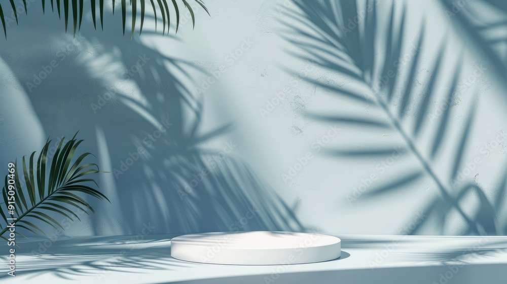 Minimal abstract background with premium podium and tropical palm leaf shadow for cosmetic product presentation. Minimal abstract background with premium podium and tropical palm leaf shadow for cosmetic product presentation.