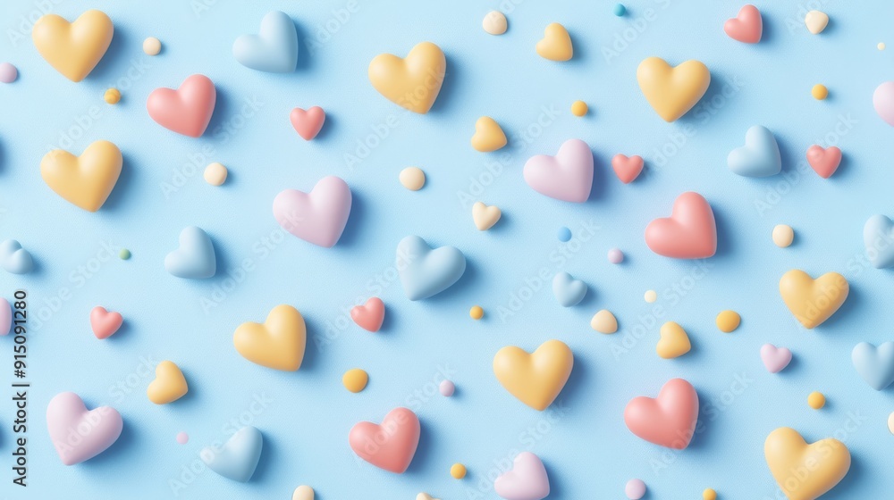 A colorful 3D heart pattern illustration with abstract shapes and playful dots. The hearts are arranged in an engaging A colorful 3D heart pattern illustration with abstract shapes and playful dots. The hearts are arranged in an engaging