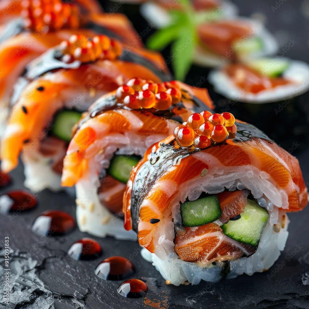 Raw Fish Rice Salmon Eel Sushi, Dragon Rolls Set with Cream Cheese, Raw Fish, Rice ...