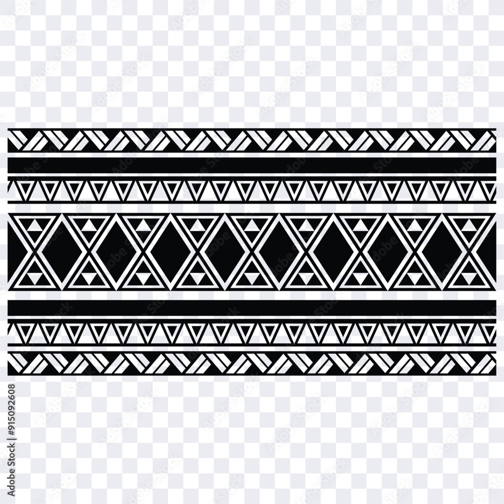 Polynesian tattoo design tribal border.Tribal design ethnic ornament maori band.Samoan Tattoo ribbon sleeve bracelet.Fabric seamless isolated hawaiian armband pattern on white background. Polynesian tattoo design tribal border.Tribal design ethnic ornament maori band.Samoan Tattoo ribbon sleeve bracelet.Fabric seamless isolated hawaiian armband pattern on white background.