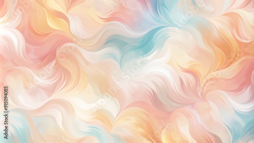 Abstract Pastel Waves Digital Painting with Soft Peach, Yellow, and Blue Hues - Abstract Art, Watercolor, Fluid Art, Swirls, Background