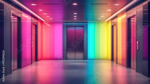 Modern colorful Elevator doors of office or hotel hallway  Lobby interior  corridor in house with lift Black elegant lift for passenger or cargo elevators copy space.