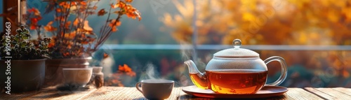 A serene autumn scene with ...