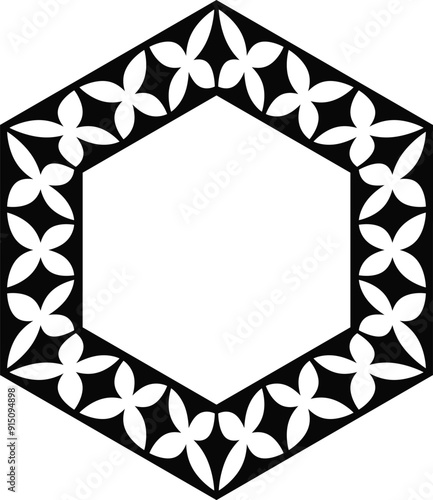 Polynesian tattoo tribal circle hexagon design. Samoan tattoo tribal frame circle hexagon border stencil.