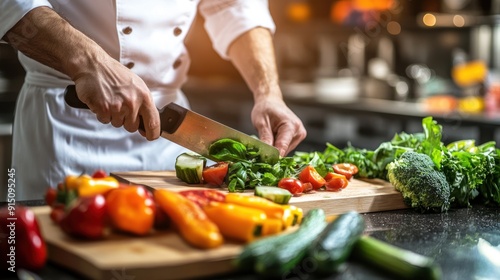 Chef Preparing Fresh Vegetables in a Kitchen