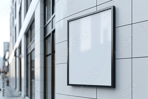 Blank Sign on a White Building Exterior
