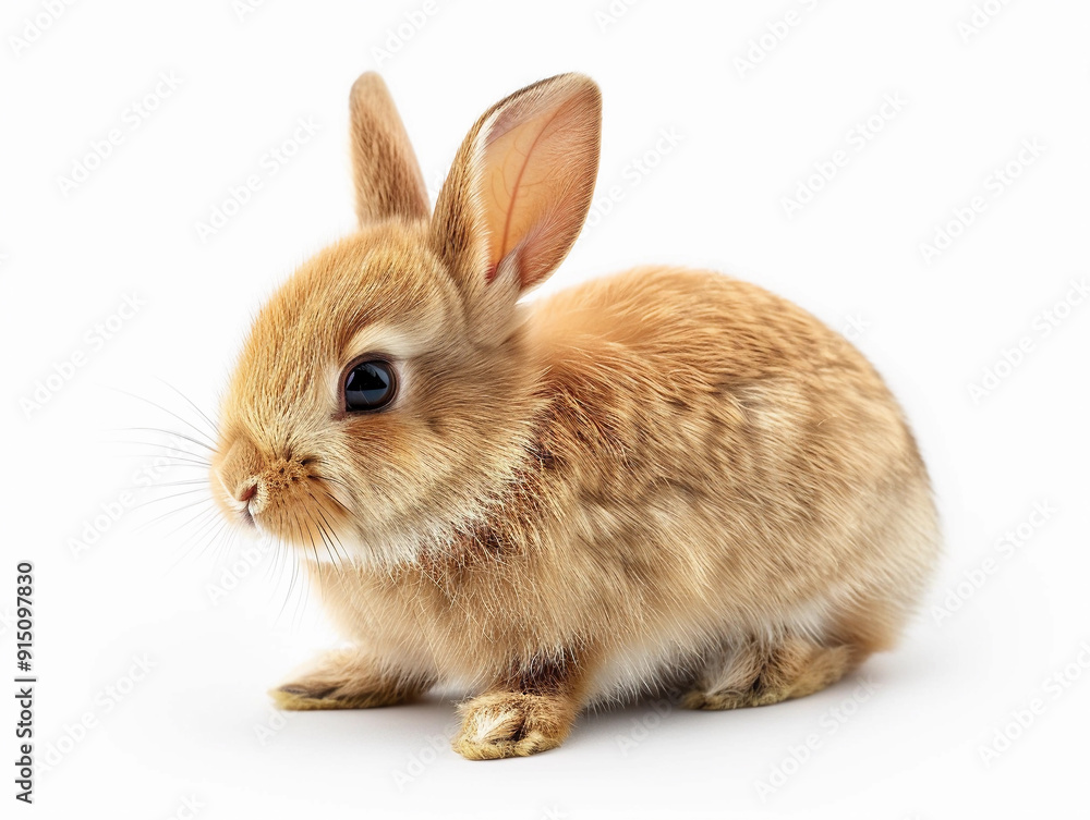 A fluffy brown rabbit sitting on a white surface in a well-lit environment A fluffy brown rabbit sitting on a white surface in a well-lit environment