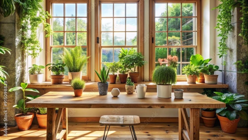 Sunlight Streaming Through a Window Onto a Table with Plants, a Cozy Indoor Garden - Natural Light, Greenery, Windowsill, Home Decor, Indoor Plants, Sunlight Sunlight Streaming Through a Window Onto a Table with Plants, a Cozy Indoor Garden - Natural Light, Greenery, Windowsill, Home Decor, Indoor Plants, Sunlight