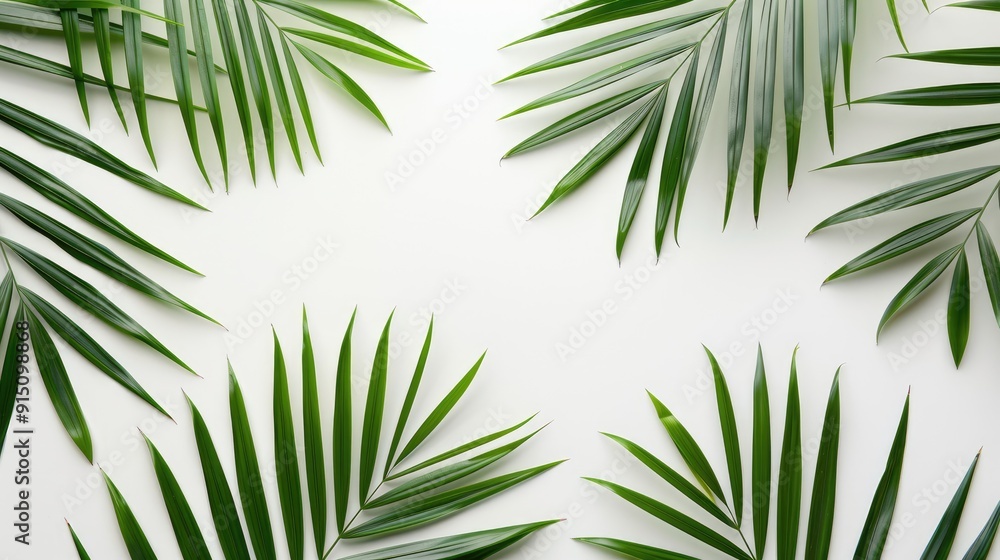 Palm fronds on white, top-down view Palm fronds on white, top-down view