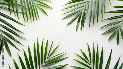 Palm fronds on white, top-down view