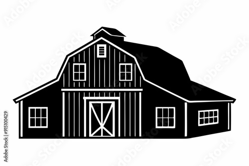 farm house barn black silhouette, barn & farm building vector illustration, isolated on white background